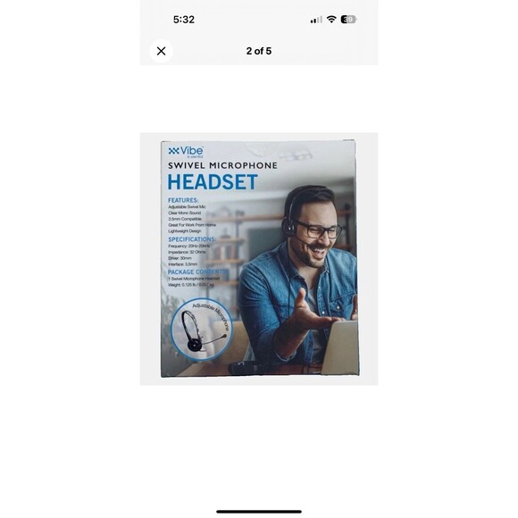 Vibe e-ssential Swivel Microphone Headset, 3.5mm Plug-In Mono Adjustable, New - Picture 2 of 5